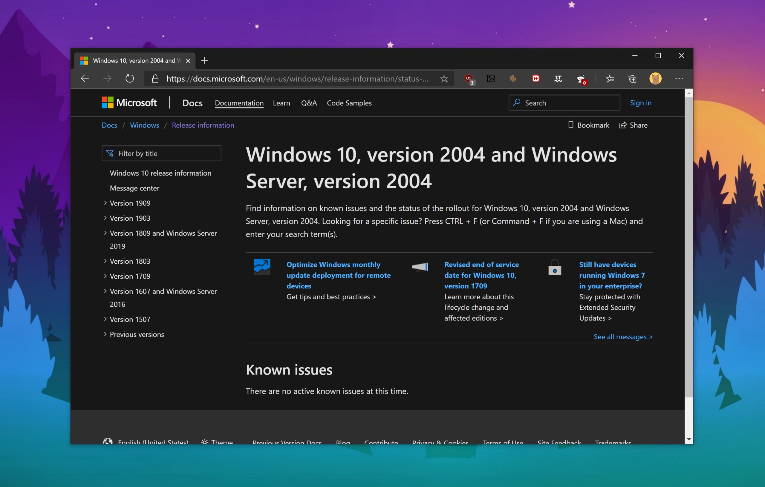 windows 10 server version 2004