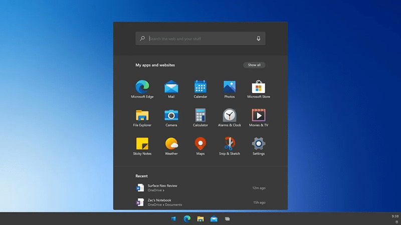 Windows 10X Start